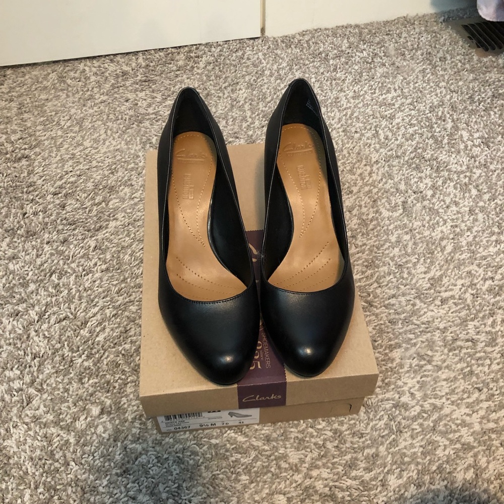 Black 9.5 Clark heels.  New in box!